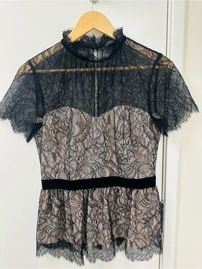 White House Black Market Black Lace Overlay Top